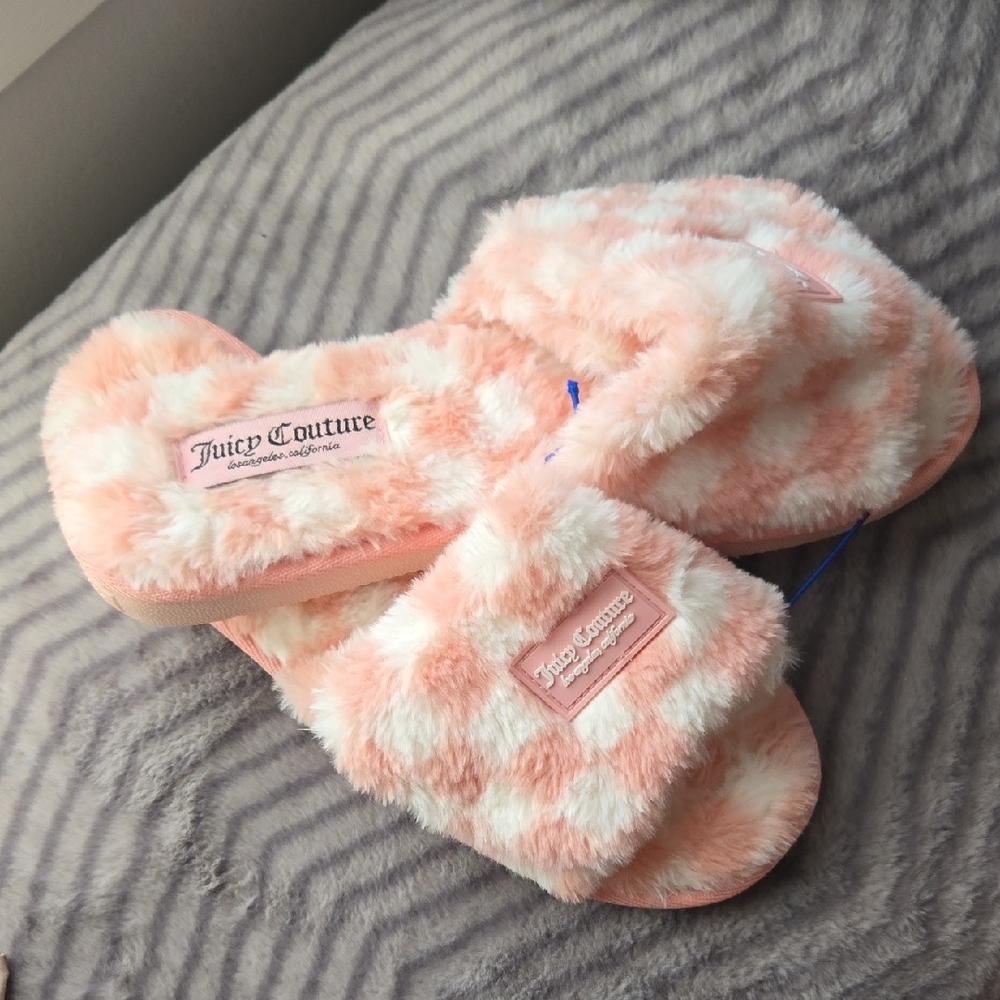 Juicy Couture Checkered Pink and White Slippers SIZE XL 11 ππ - Picture 9 of 9